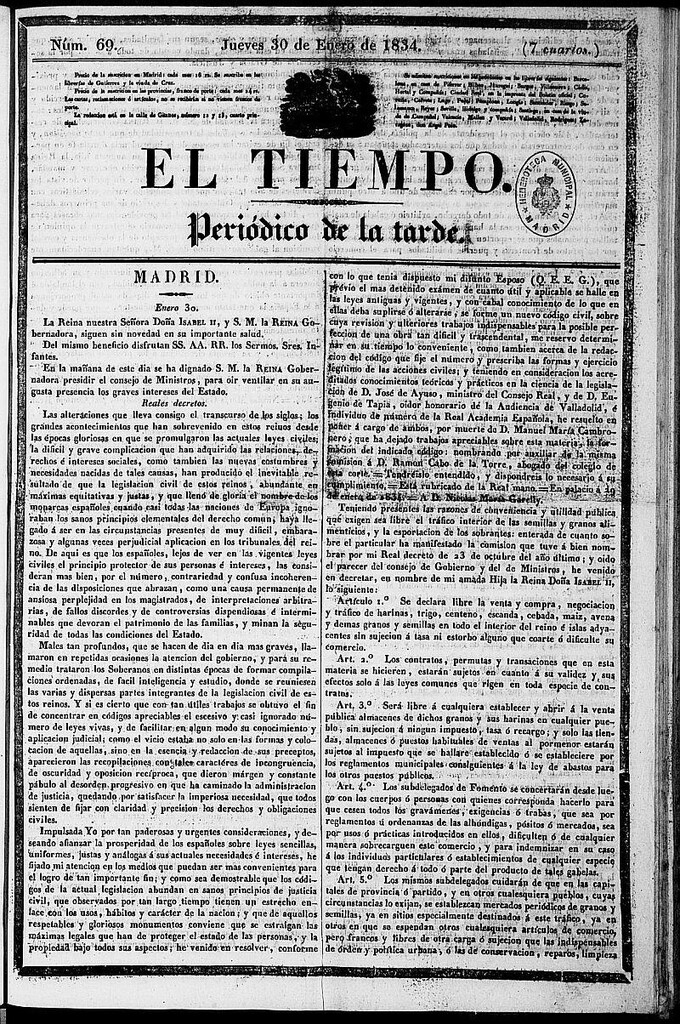 Miniatura de El Tiempo: periódico de la tarde del 30 de enero de 1834, nº 60