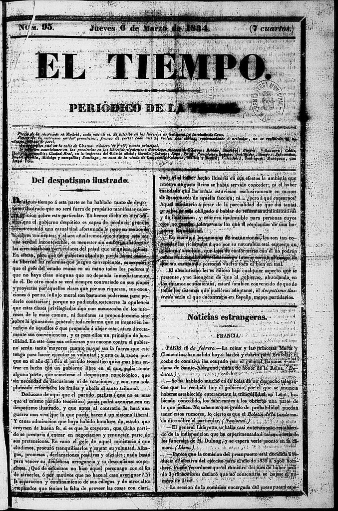 Miniatura de El Tiempo: periódico de la tarde del 6 de marzo de 1834, nº 95