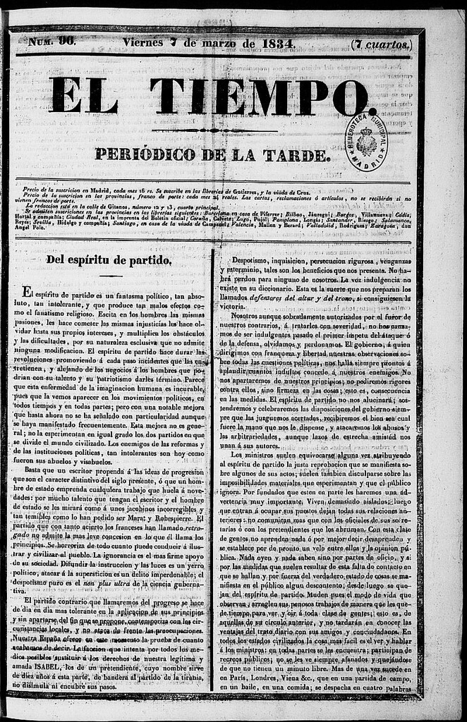 Miniatura de El Tiempo: periódico de la tarde del 7 de marzo de 1834, nº 96