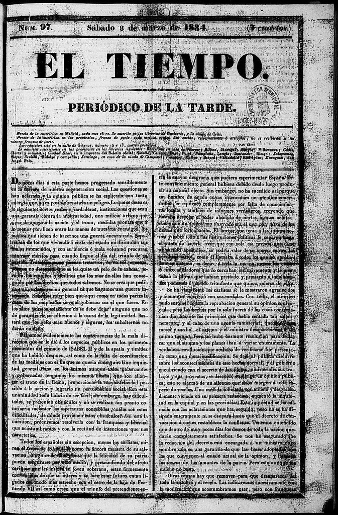 Miniatura de El Tiempo: periódico de la tarde del 8 de marzo de 1834, nº 97