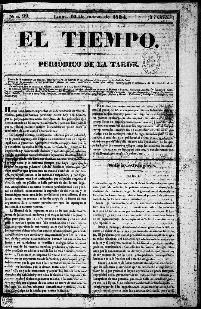 Miniatura de El Tiempo: periódico de la tarde del 10 de marzo de 1834, nº 99