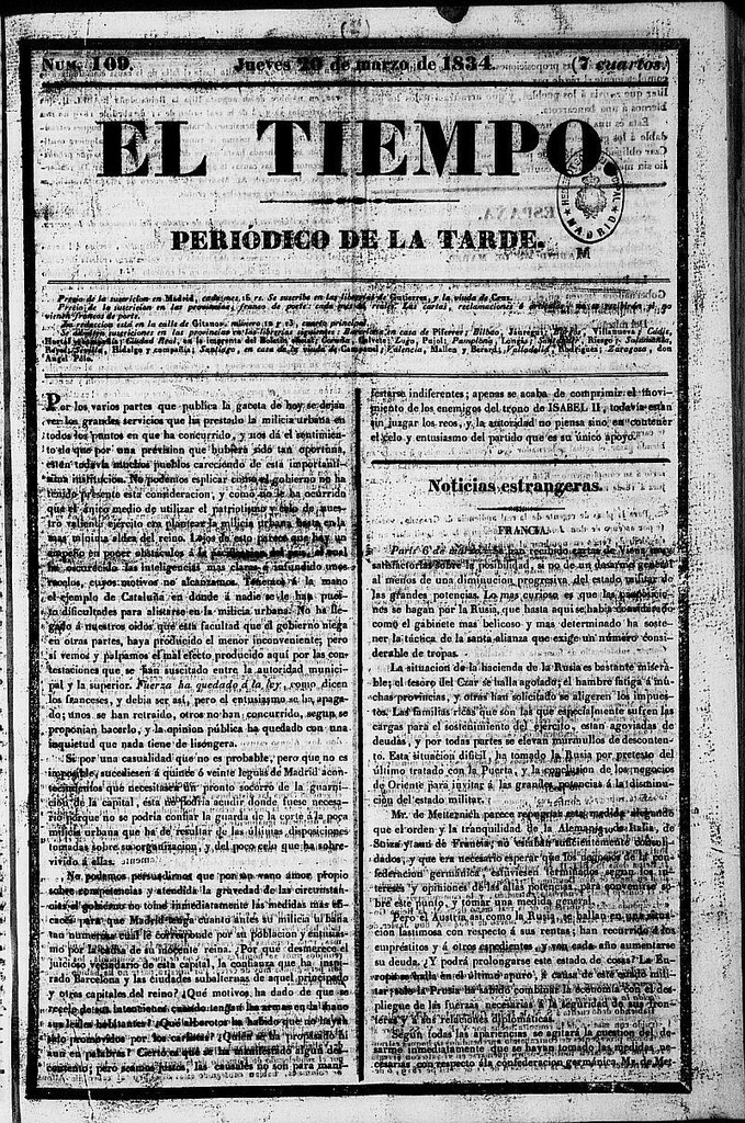 Miniatura de El Tiempo: periódico de la tarde del 20 de marzo de 1834, nº 109