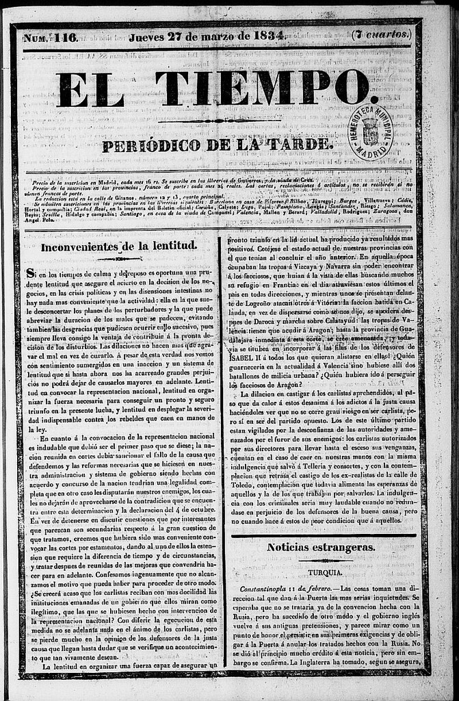 Miniatura de El Tiempo: periódico de la tarde del 27 de marzo de 1834, nº 116