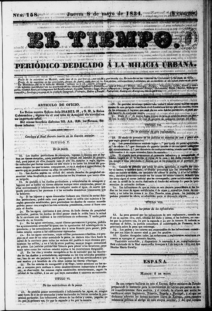 Miniatura de El Tiempo: periódico de la tarde del 8 de mayo de 1834, nº 158