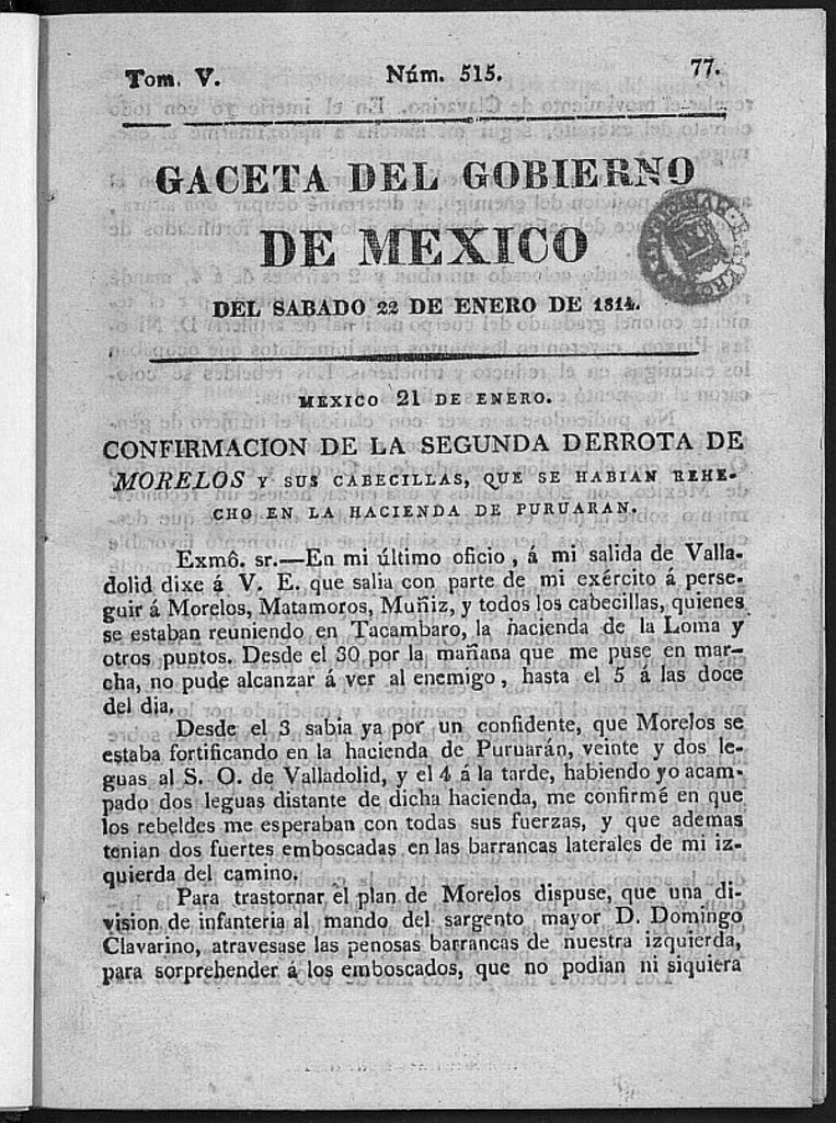 Miniatura de Gaceta del Gobierno de México del sábado 22 de Enero de 1814