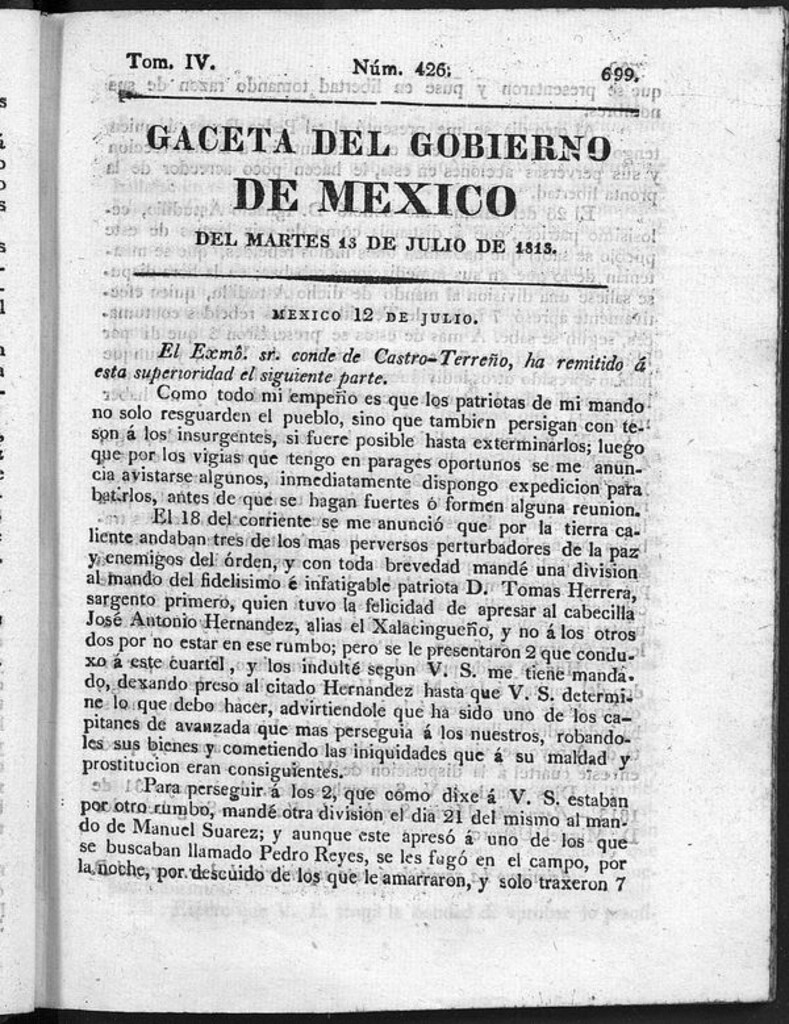 Miniatura de Gaceta del Gobierno de México del martes 13 de julio de 1813
