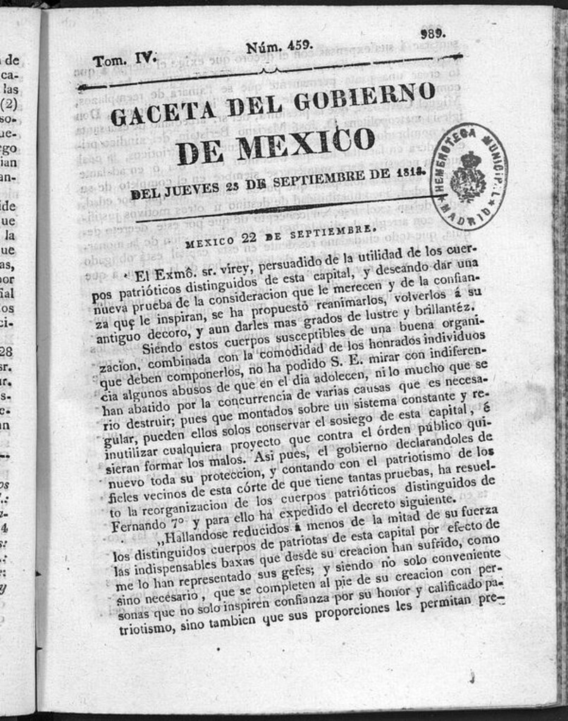 Miniatura de Gaceta del Gobierno de México del jueves 23 de septiembre de 1813