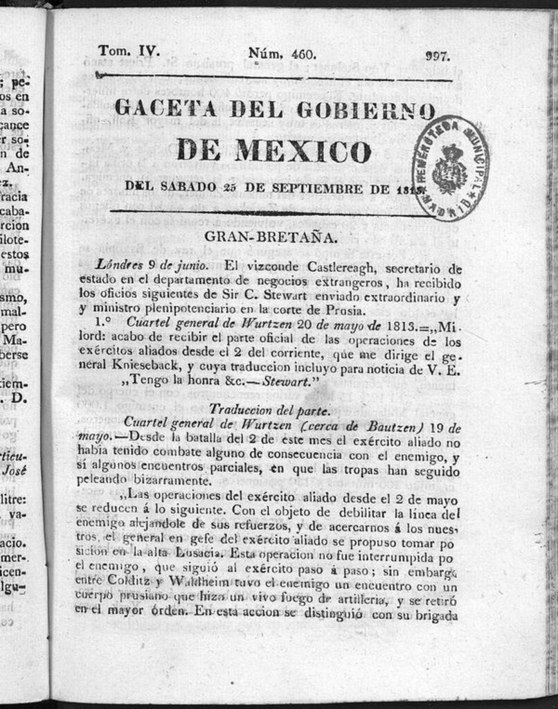 Miniatura de Gaceta del Gobierno de México del sábado 25 de septiembre de 1813