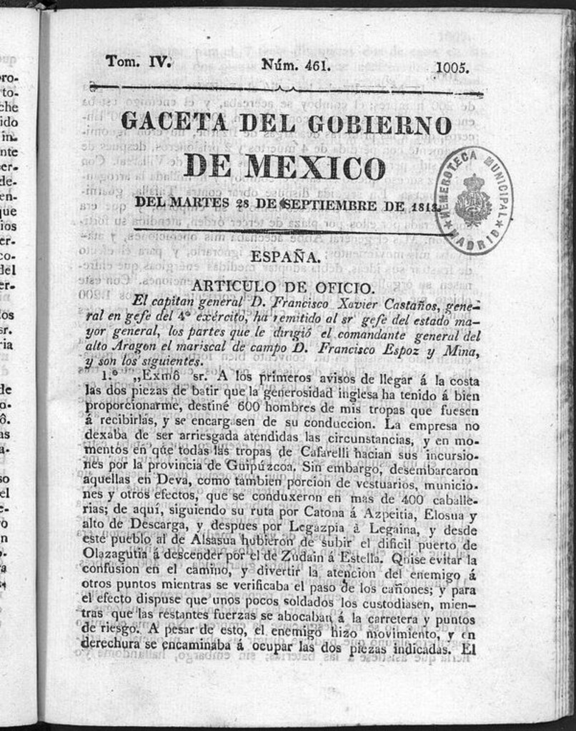 Miniatura de Gaceta del Gobierno de México del martes 28 de septiembre de 1813