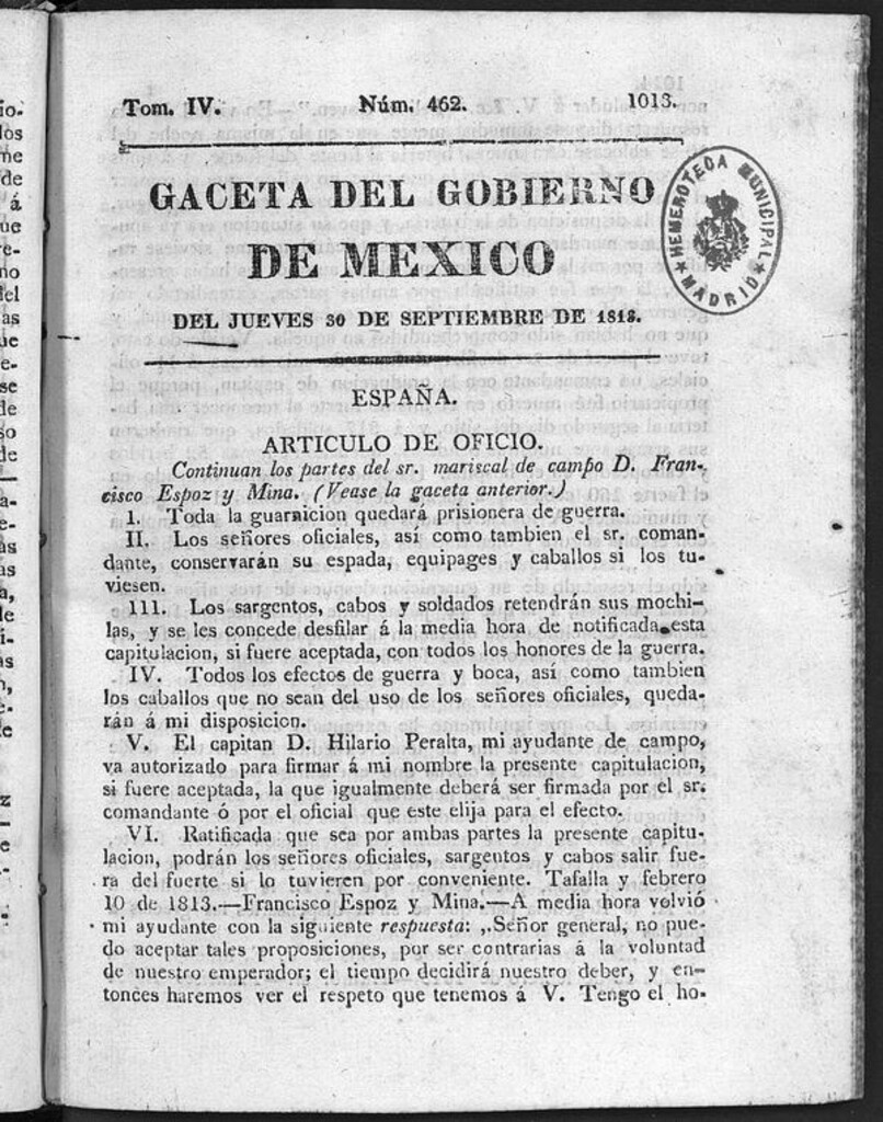 Miniatura de Gaceta del Gobierno de México del jueves 30 de septiembre de 1813