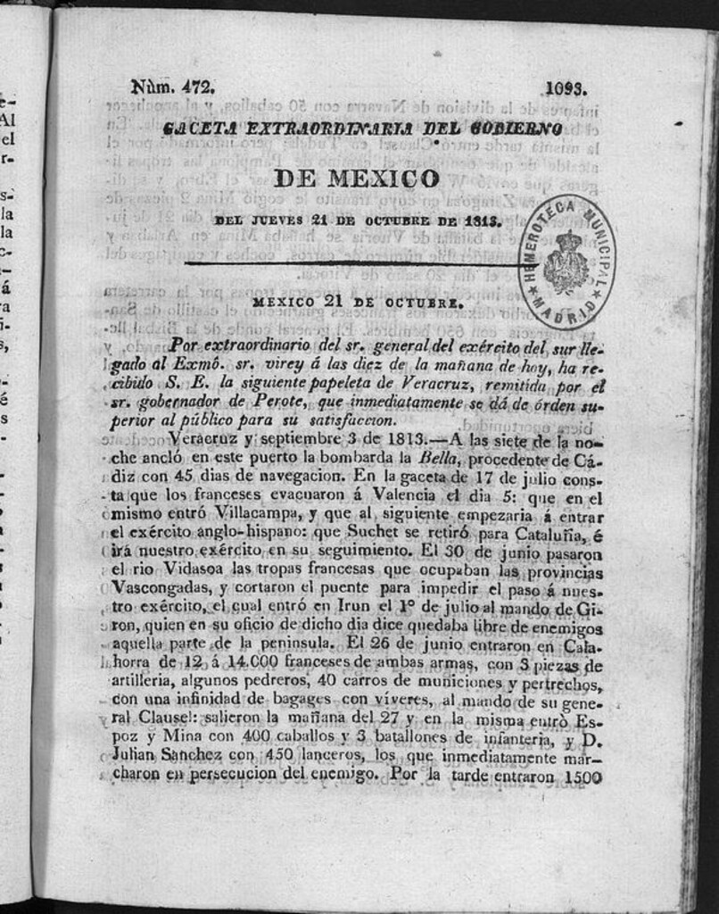 Miniatura de Gaceta Extraordinaria del Gobierno de México del jueves 21 de octubre 1813