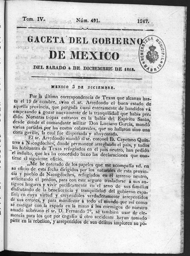 Miniatura de Gaceta del Gobierno de México del sábado 4 de diciembre de 1813
