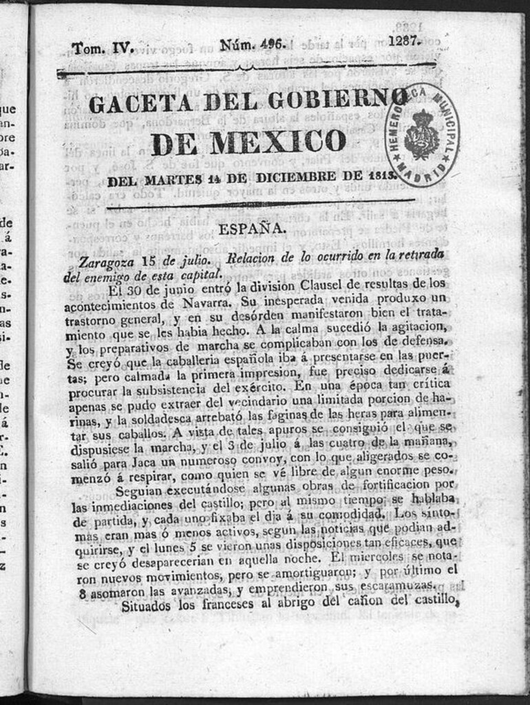 Miniatura de Gaceta del Gobierno de México del martes 14 de diciembre de 1813