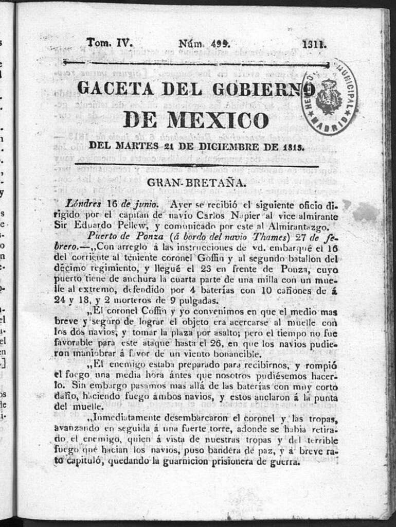 Miniatura de Gaceta del Gobierno de México del martes 21 de diciembre de 1813