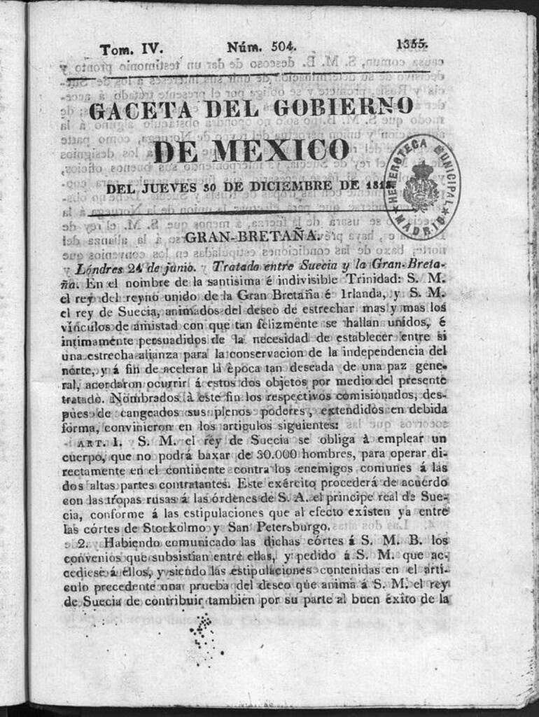 Miniatura de Gaceta del Gobierno de México del jueves 30 de diciembre de 1813