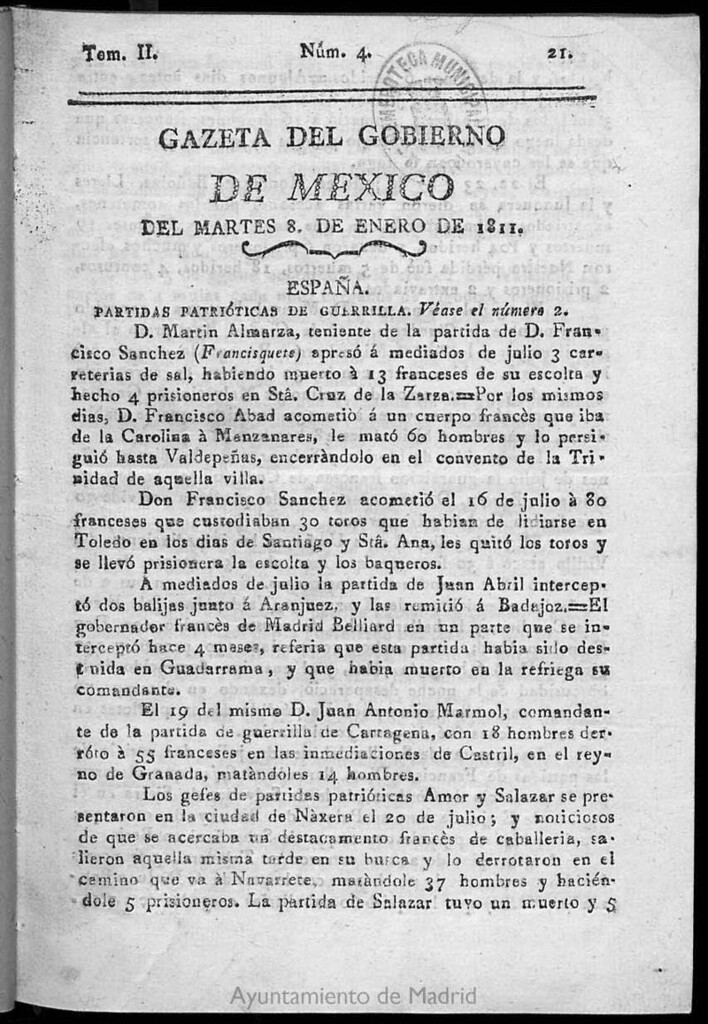 Miniatura de Gaceta del Gobierno de México del martes 8 de enero de 1811