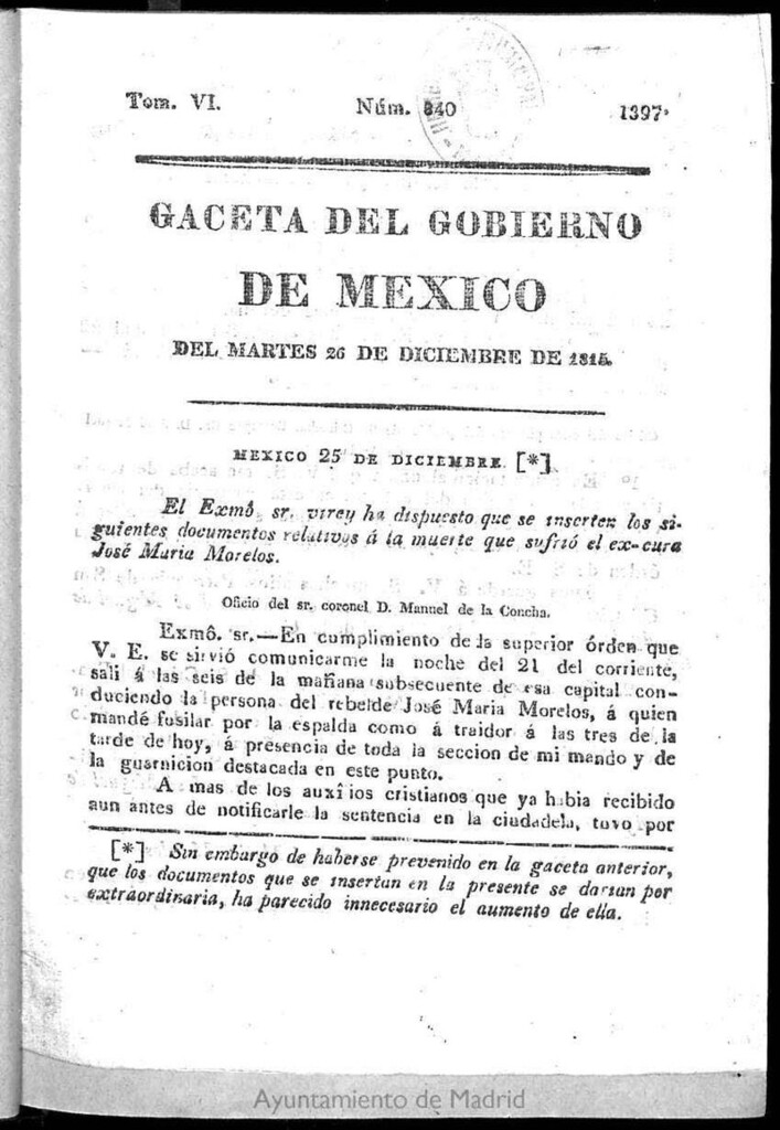 Miniatura de Gaceta del Gobierno de México del martes 26 de diciembre de 1815