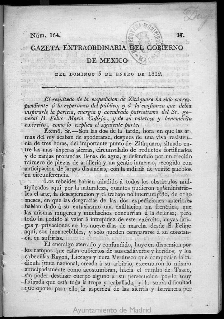 Miniatura de Gaceta del Gobierno de México del domingo 5 de enero de 1812