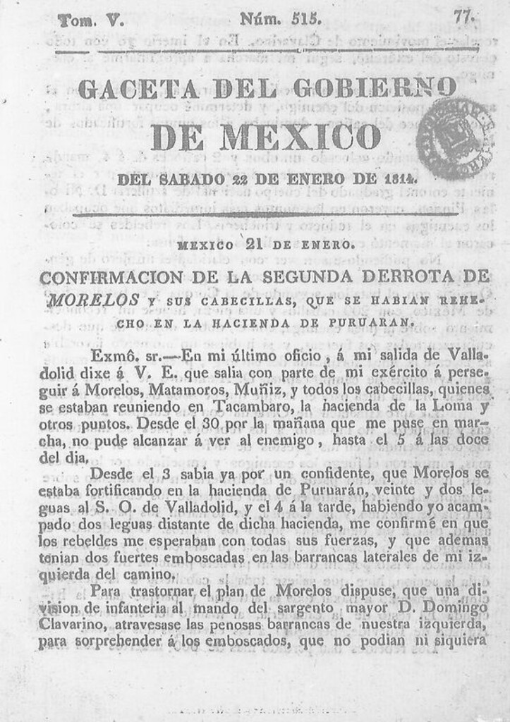 Miniatura de Gaceta del Gobierno de México del sábado 22 de enero de 1814
