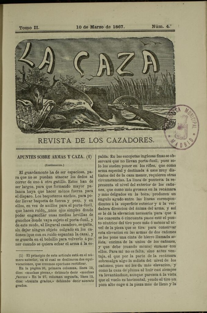 Miniatura de La caza. Revista de los cazadores del 10 de marzo de 1867