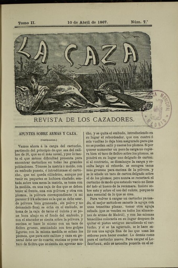 Miniatura de La caza. Revista de los cazadores del 10 de abril de 1867