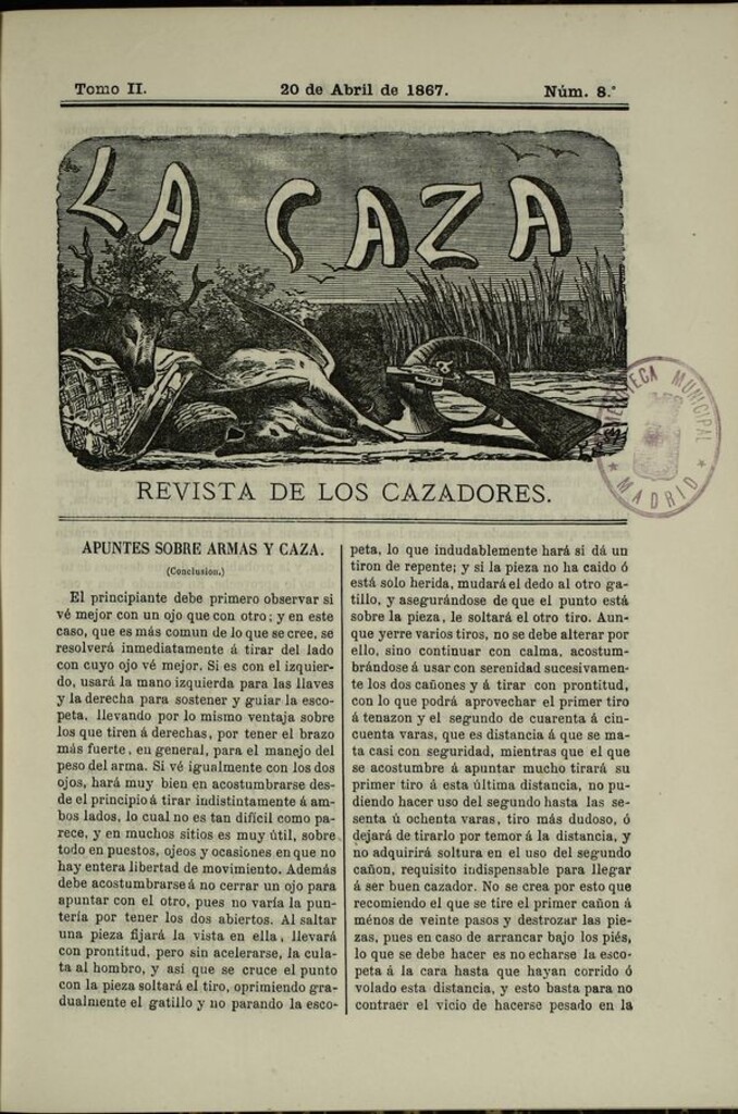 Miniatura de La caza. Revista de los cazadores del 20 de abril de 1867
