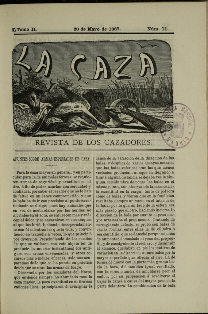 Miniatura de La caza. Revista de los cazadores del 20 de mayo de 1867