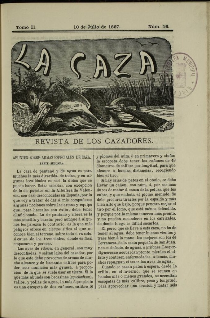 Miniatura de La caza. Revista de los cazadores del 10 de julio de 1867