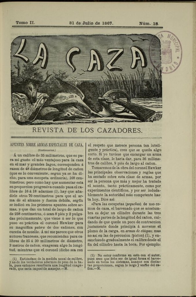 Miniatura de La caza. Revista de los cazadores del 31 de julio de 1867