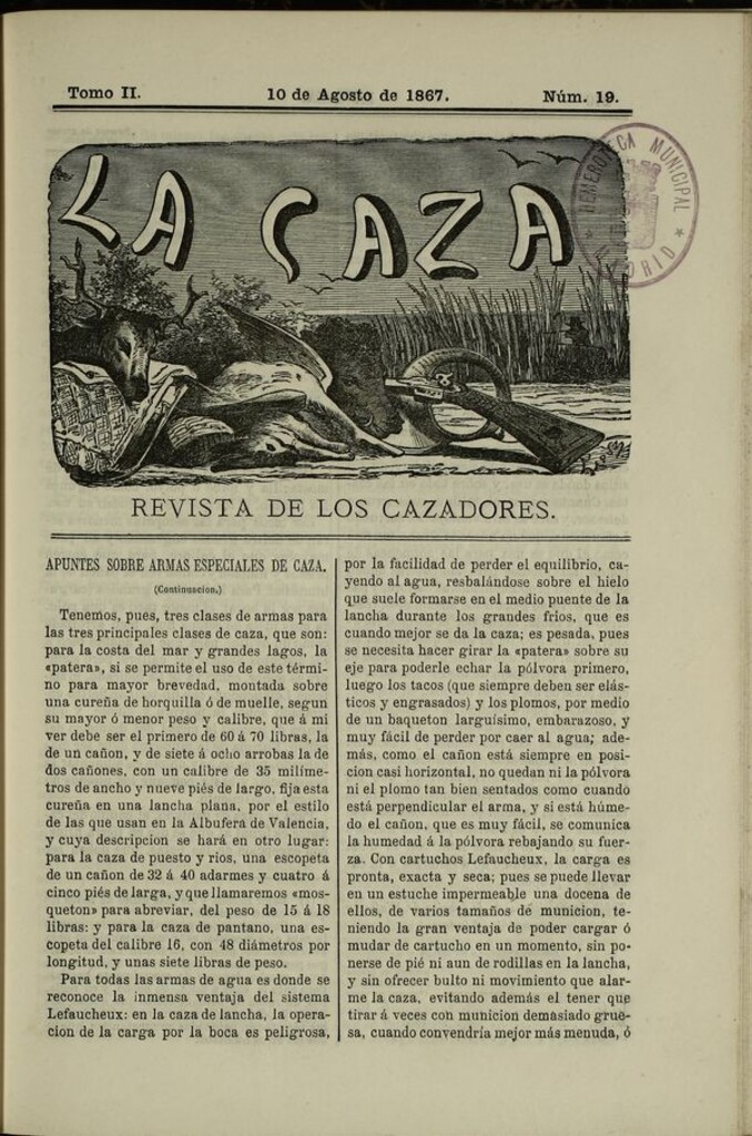 Miniatura de La caza. Revista de los cazadores del 10 de agosto de 1867