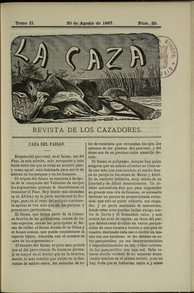 Miniatura de La caza. Revista de los cazadores del 20 de agosto de 1867