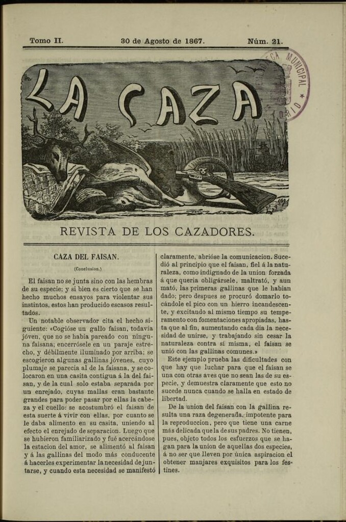 Miniatura de La caza. Revista de los cazadores del 30 de agosto de 1867