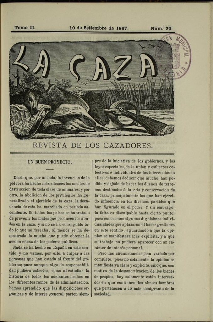 Miniatura de La caza. Revista de los cazadores del 10 de septiembre de 1867