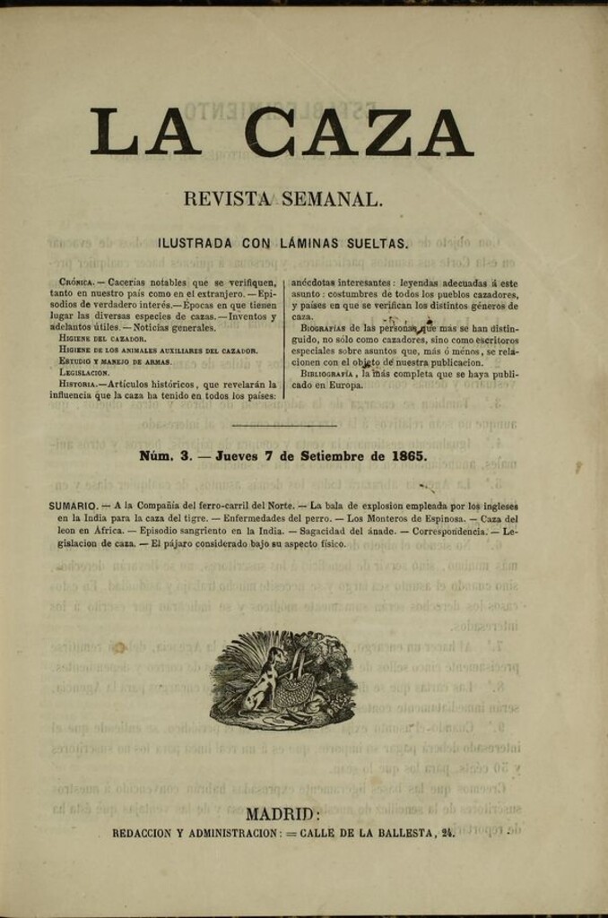 Miniatura de La caza. Revista de los cazadores del 7 de septiembre de 1865