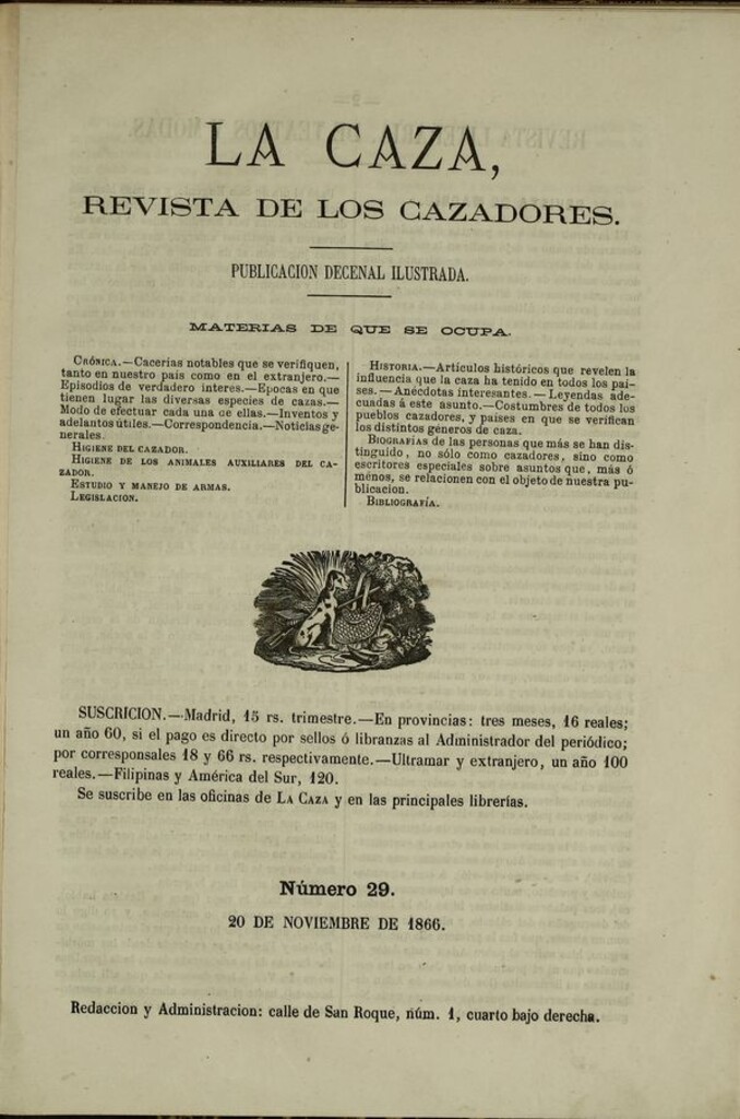 Miniatura de La caza. Revista de los cazadores del 20 de noviembre de 1866
