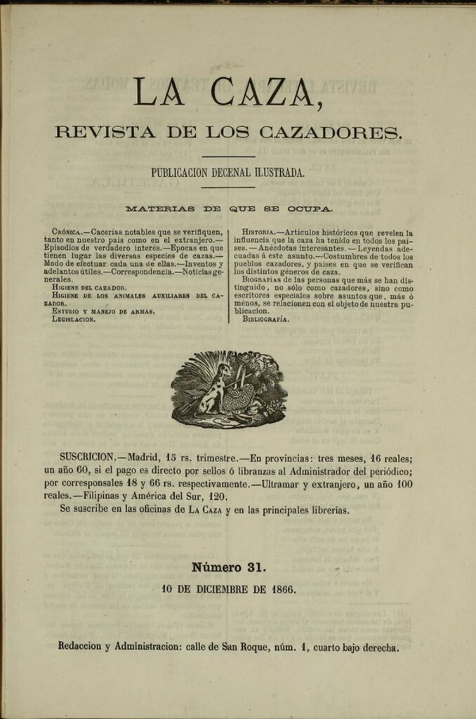 Miniatura de La caza. Revista de los cazadores del 10 de diciembre de 1866