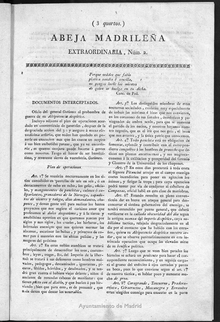 Miniatura de La Abeja Madrileña del domingo 16 de enero de 1814, número extraordinario