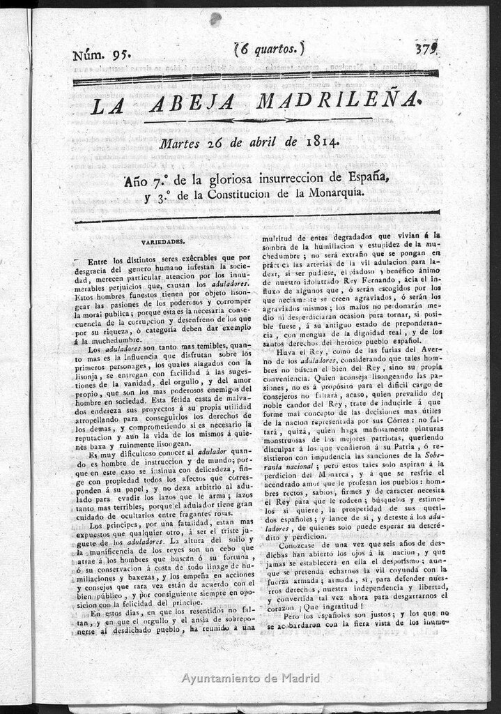 Miniatura de La Abeja Madrileña del martes 26 de abril de 1814