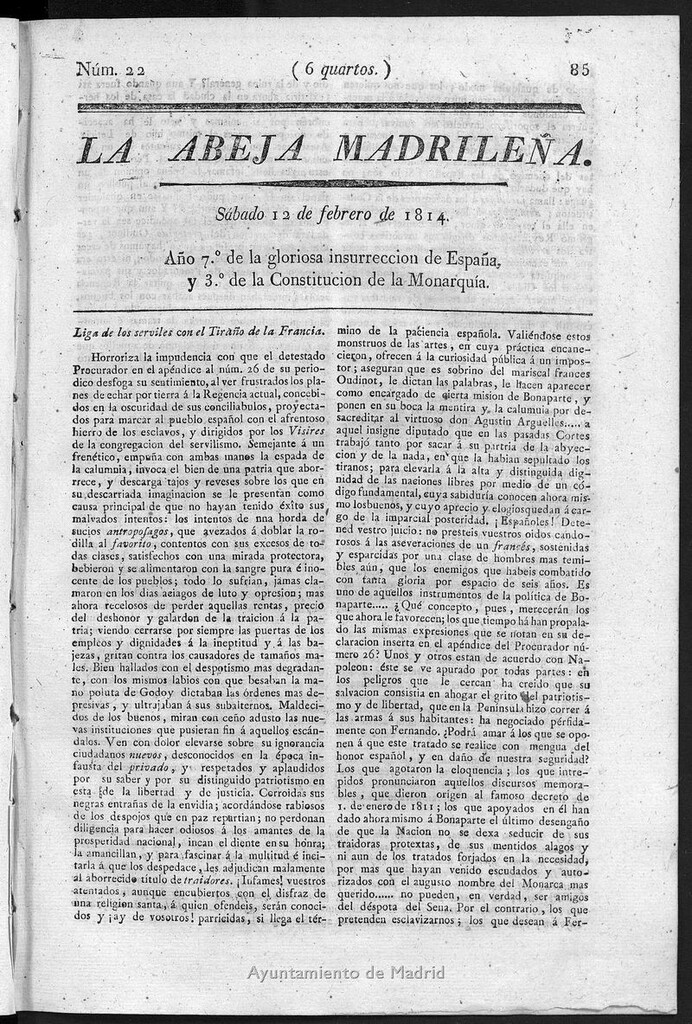 Miniatura de La Abeja Madrileña del sábado 12 de febrero de 1814