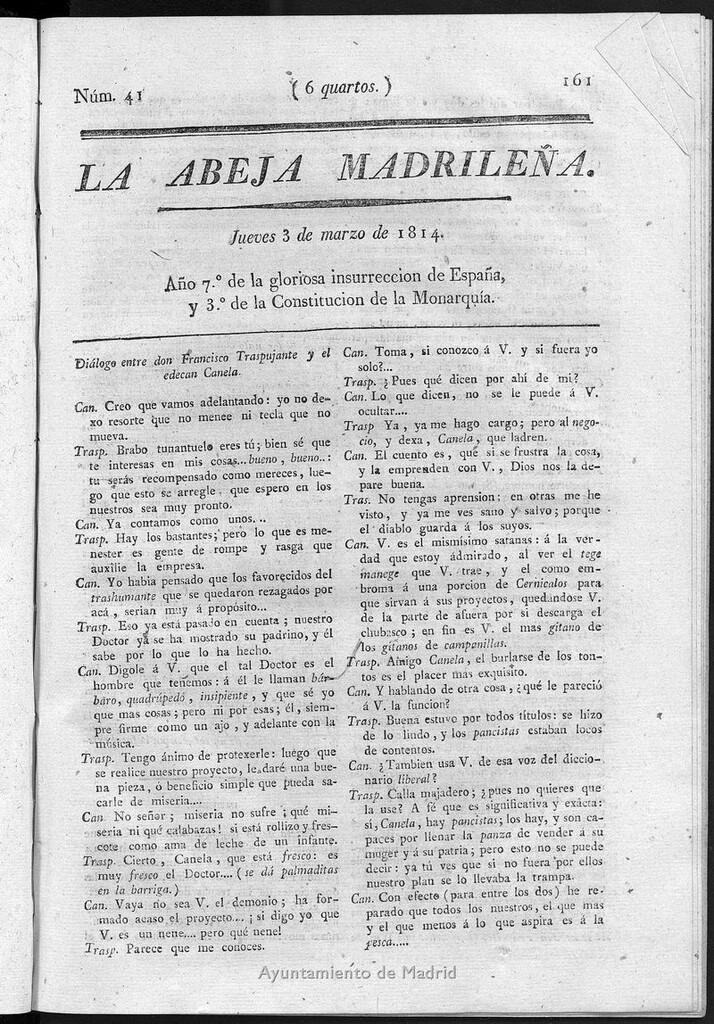 Miniatura de La Abeja Madrileña del jueves 3 de marzo de 1814