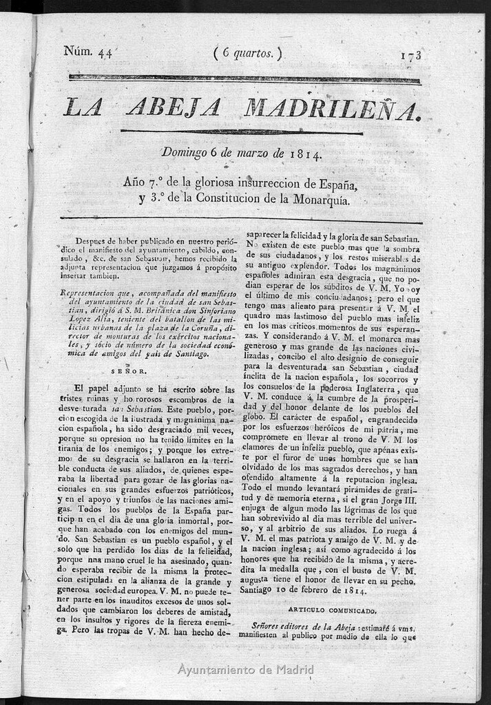 Miniatura de La Abeja Madrileña del domingo 6 de marzo de 1814