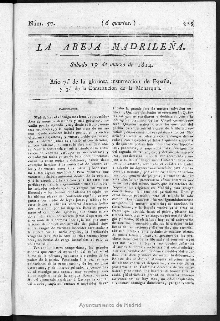 Miniatura de La Abeja Madrileña del sabado 19 de marzo de 1814