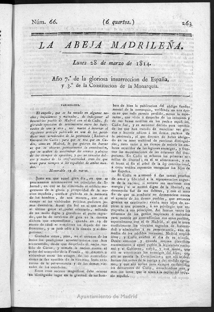 Miniatura de La Abeja Madrileña del lunes 28 de marzo de 1814