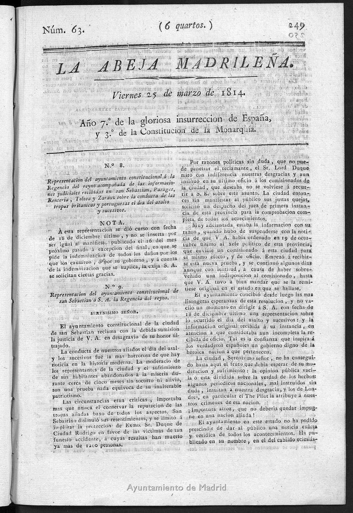 Miniatura de La Abeja Madrileña del viernes 25 de marzo de 1814