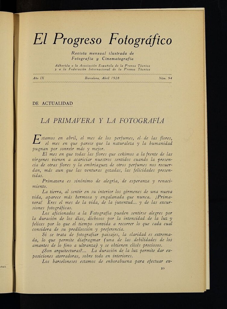 Miniatura de El Progreso Fotográfico : revista mensual ilustrada de fotografía y cinematografía de abril de 1928, nº 94