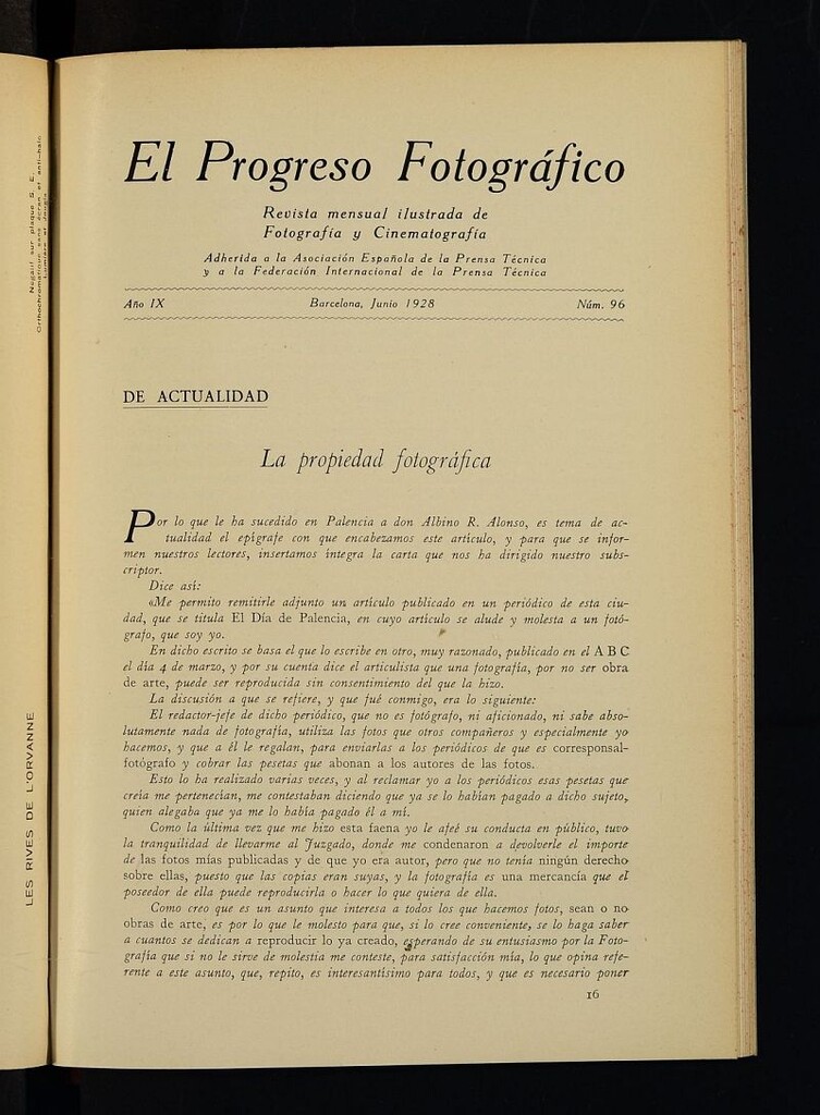 Miniatura de El Progreso Fotográfico : revista mensual ilustrada de fotografía y cinematografía de junio de 1928, nº 96