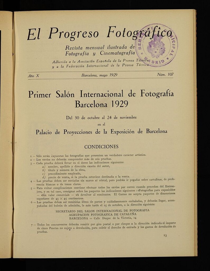 Miniatura de El Progreso Fotográfico : revista mensual ilustrada de fotografía y cinematografía.Año X, mayo de 1929, nº 107