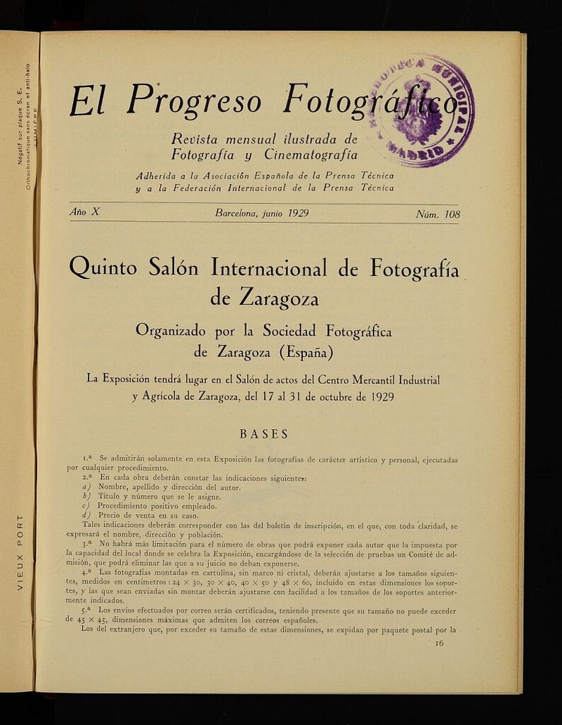 Miniatura de El Progreso Fotográfico : revista mensual ilustrada de fotografía y cinematografía.Año X, junio de 1929, nº 108