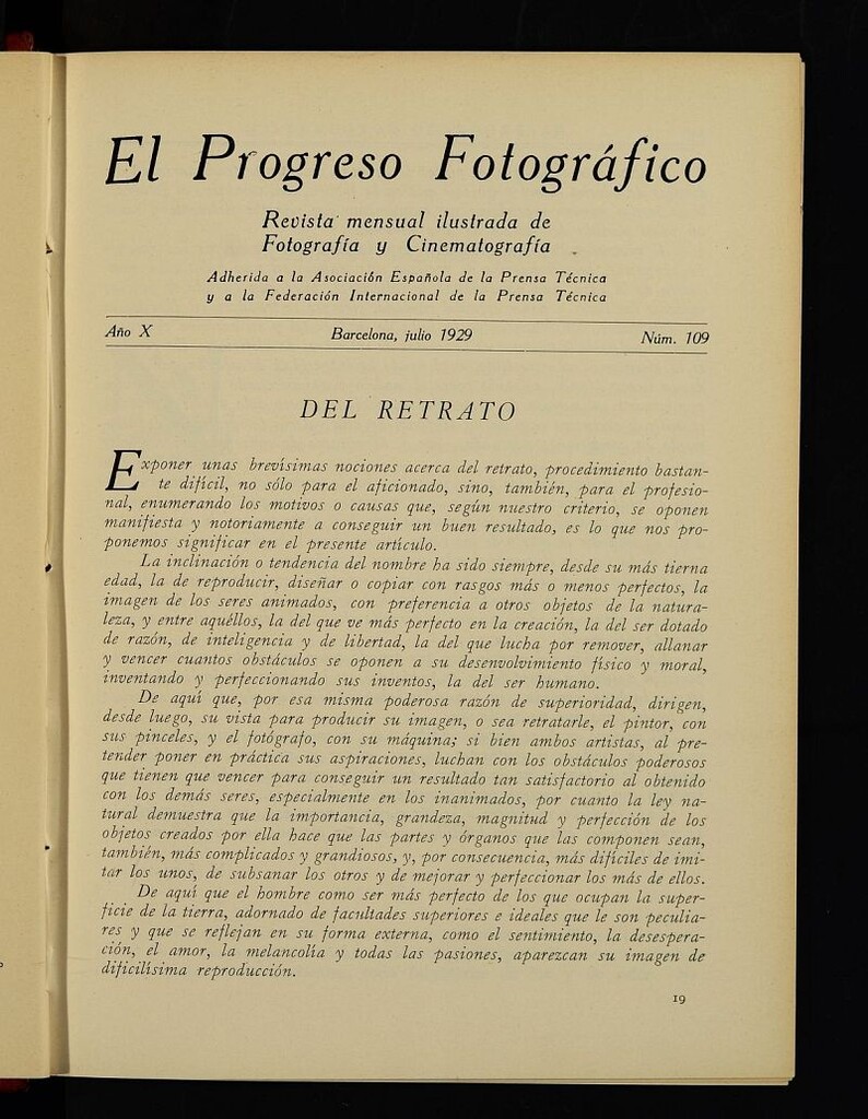 Miniatura de El Progreso Fotográfico : revista mensual ilustrada de fotografía y cinematografía.Año X, julio de 1929, nº 109