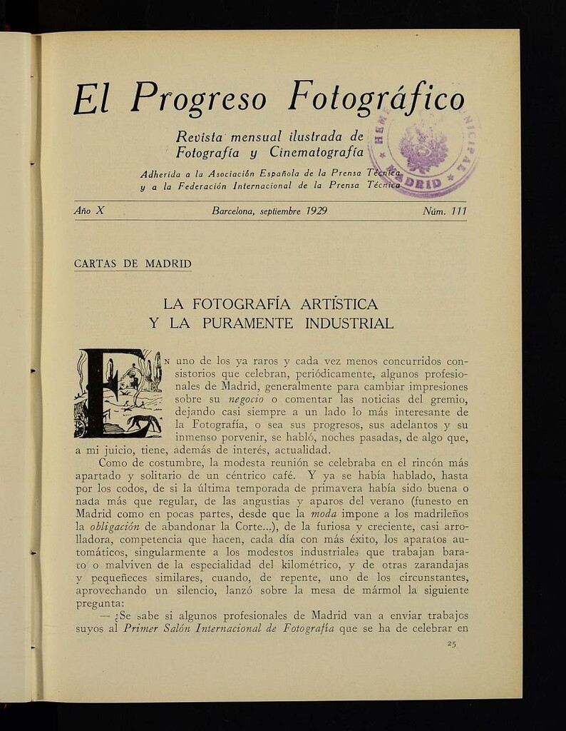 Miniatura de El Progreso Fotográfico : revista mensual ilustrada de fotografía y cinematografía.Año X, septiembre de 1929, nº 111